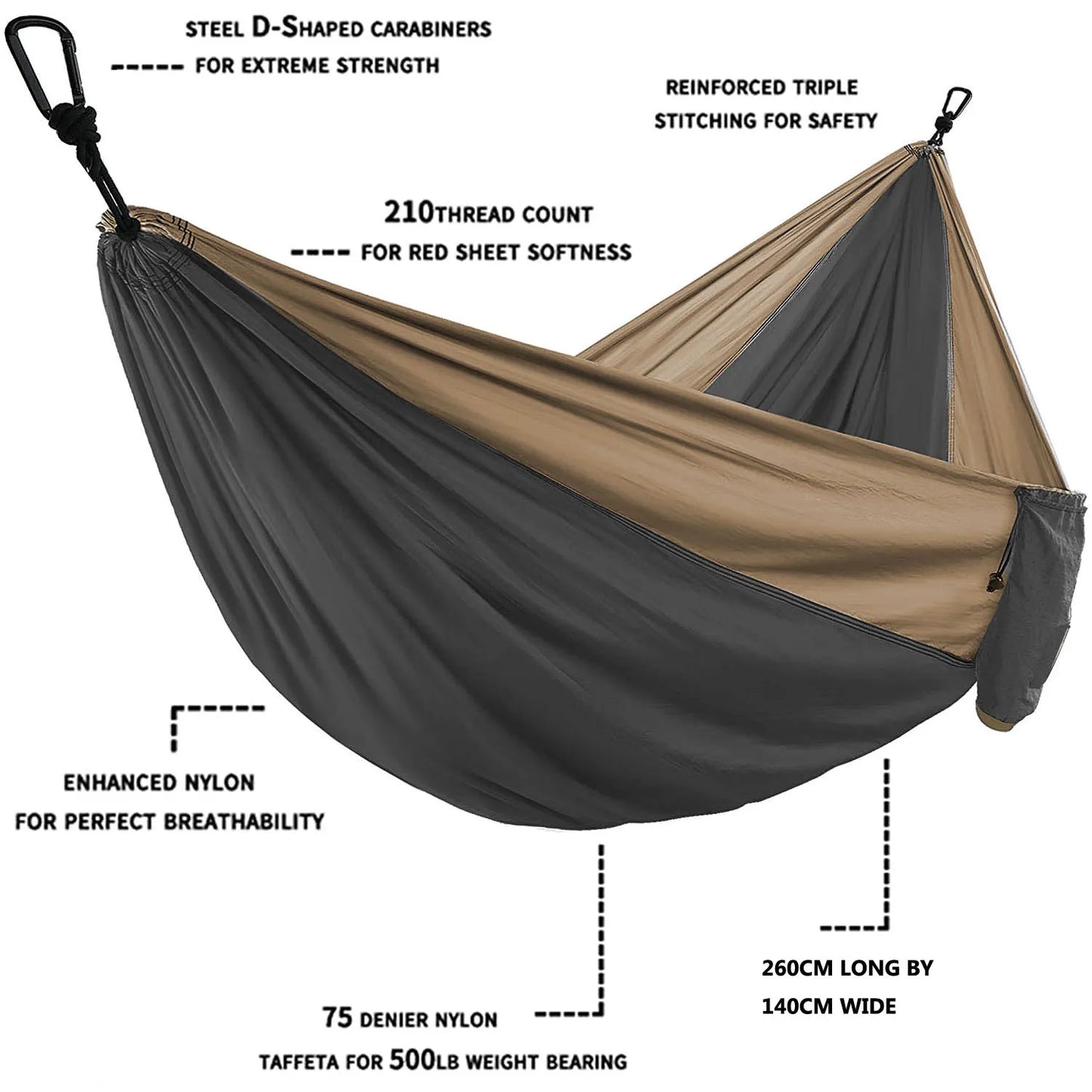 Parachute Hammock with Hammock straps and Black carabiner Survival Double Person outdoor furniture
