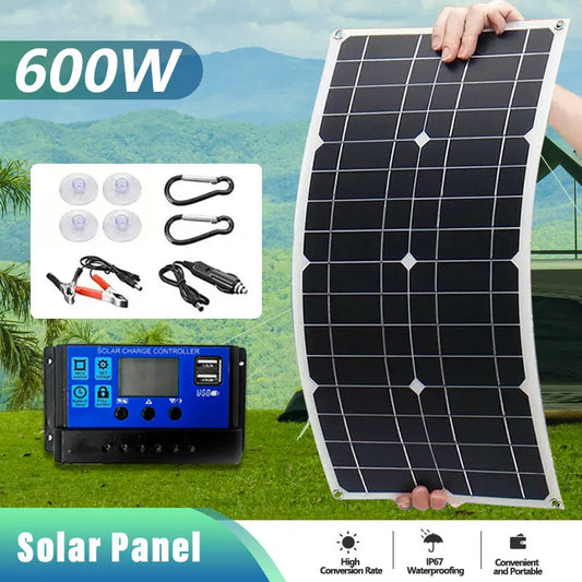 600W 18V Single Crystal Solar Panel Dual USB 12V/5V DC
