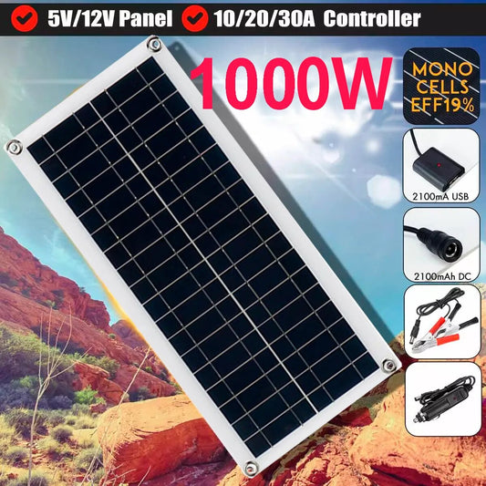 Flexible Solar Panel 1000w 12V Battery Charger Dual USB With 10A-60A Controller Solar Cells Power Bank